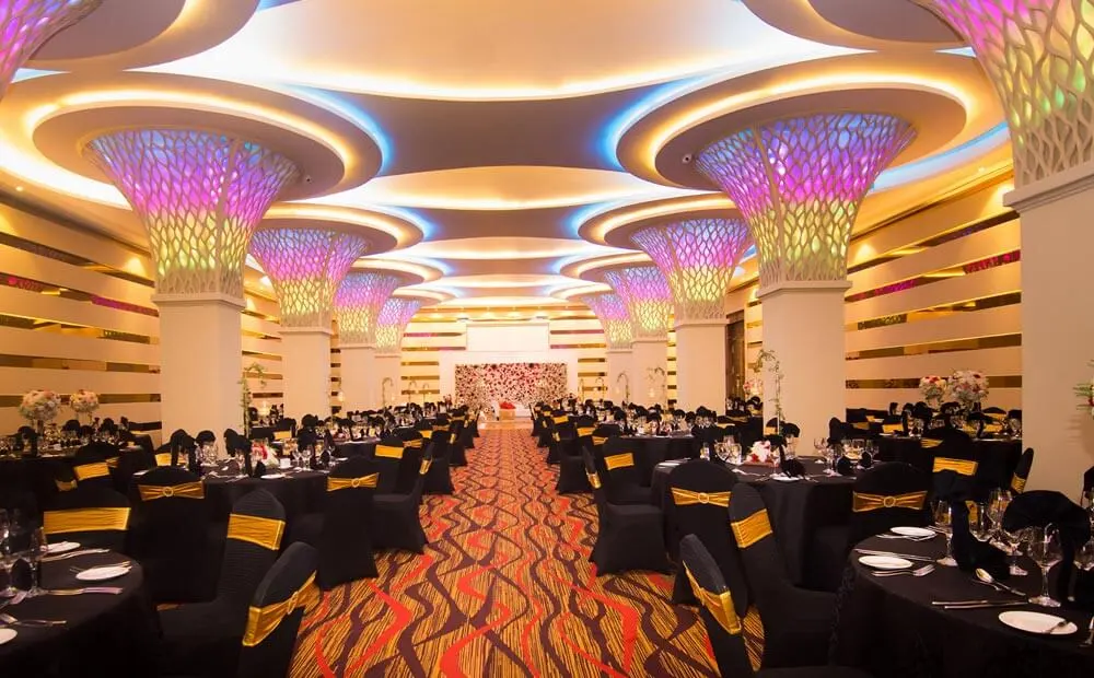 Golden Crown ballroom with event lighting