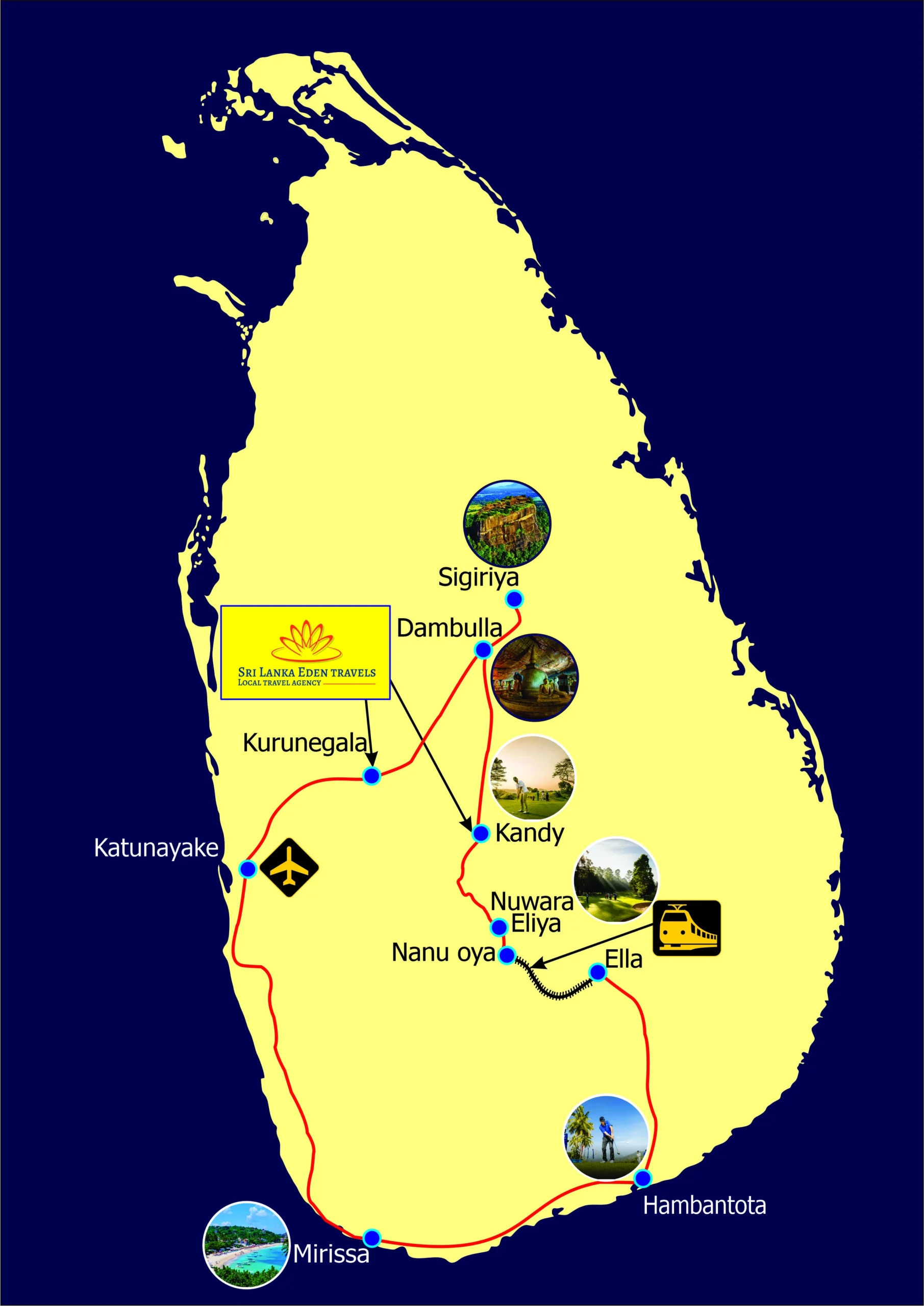 Mappa del tour in Sri Lanka