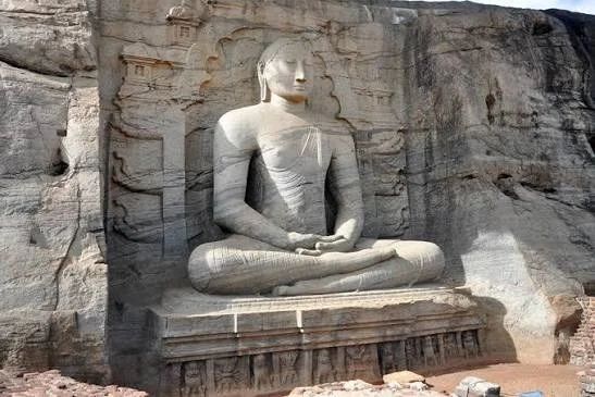 The monumental rock-cut Buddha statues at Gal Vihara in Polonnaruwa, Sri Lanka.