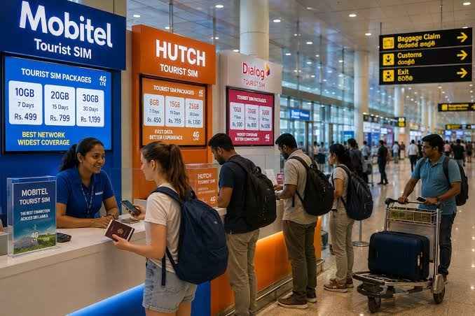 Official tourist telecom SIM counters for phone and internet in Sri Lanka at Colombo airport