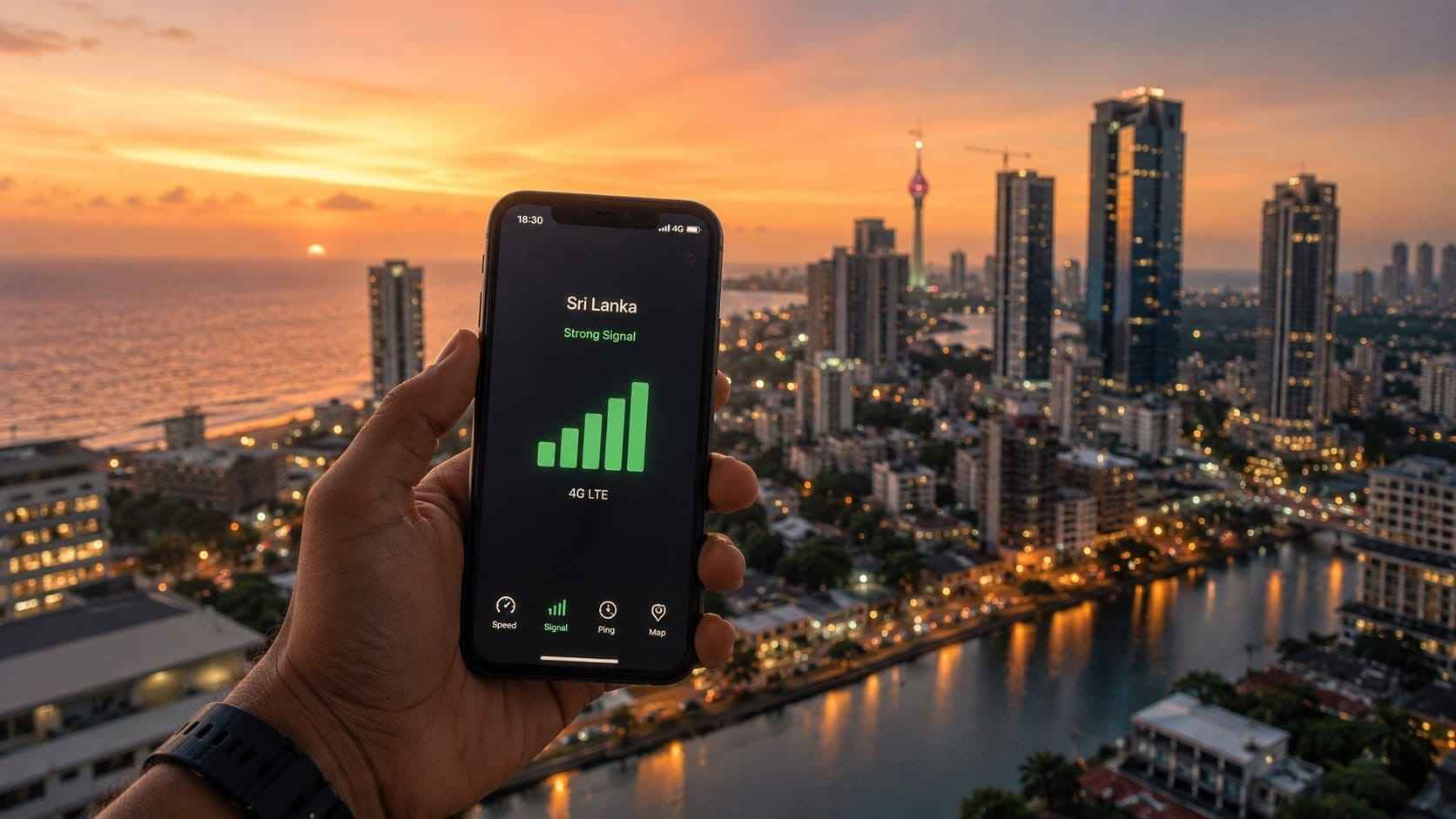 Using smartphone maps with phone and internet in Sri Lanka for travel navigation
