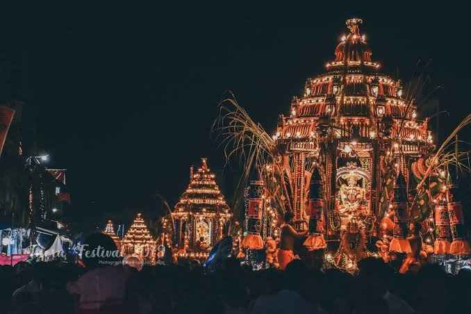 Elaborate wooden chariot during the annual Ther festival at Matale Hindu Temple