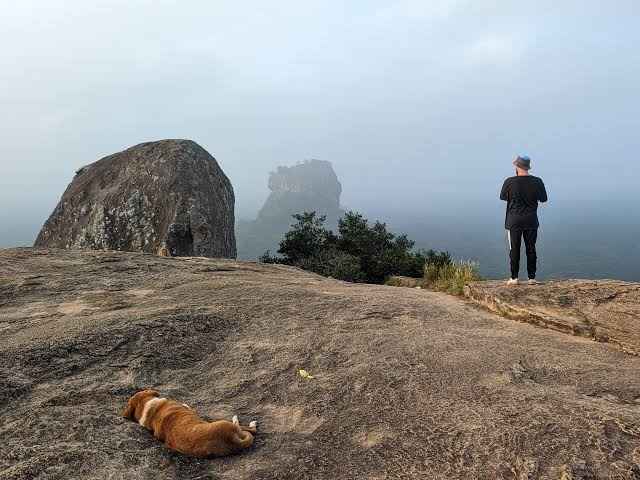 Hiking trail and boulder scramble leading up to Pidurangala Rock summit