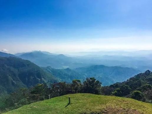 Scenic panoramic rolling hills and mountain views at Moon Plains in Nuwara Eliya Sri Lanka