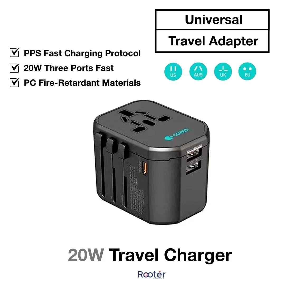 Essential travel charging gear including power bank and electrical adapters in Sri Lanka