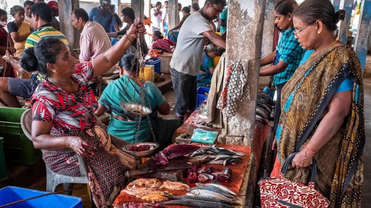Vibrant bustling traditional market and cultural life in Jaffna Northern Sri Lanka.